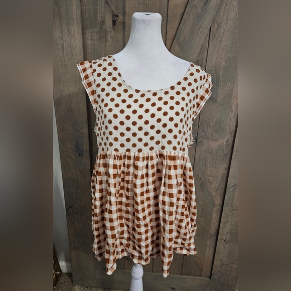 MATILDA JANE Feeling Collegiate Polka Dot and Checkered Babydoll Blouse.M NWT - Picture 6 of 13